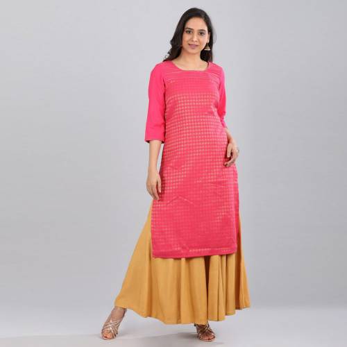 Aurelia Women Self Design Cotton Blend Straight Kurta  (Pink)