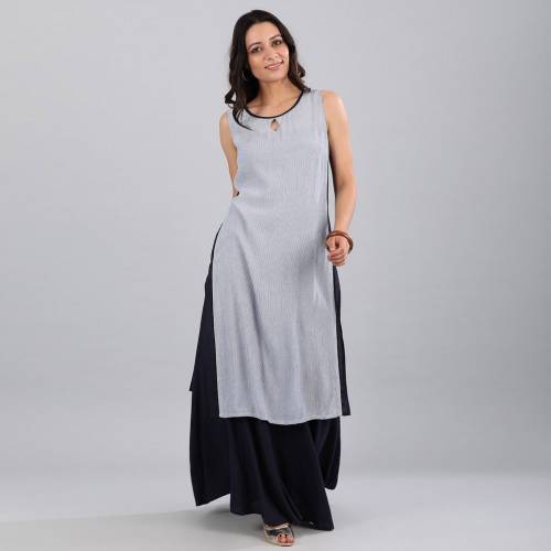 Women Dyed Cotton Rayon Blend Straight Kurta  (Blue)