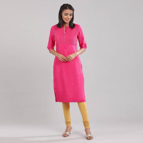 Aurelia Women Embellished Polycotton Straight Kurta  (Pink)