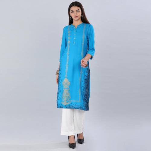 Aurelia Women Solid  Viscose Blend Straight Kurta  (Blue)