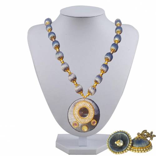 Silk Thread Handcraft Necklace With Earring