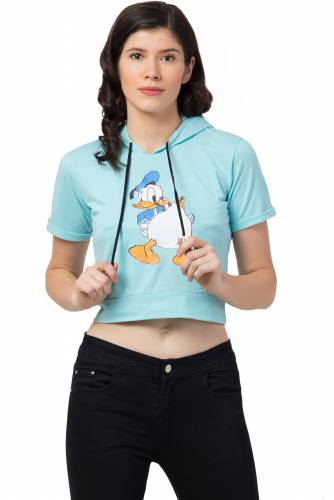 Haasimart Women Hoodies T-Shirt In Sky Blue Colour, Crop Type With Cartoon Printed