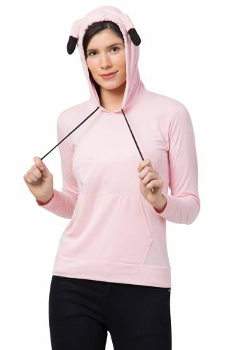 Haasimart Women Hoodies T-Shirt With Two Pockets, Full Sleeve, Light Pink Colour