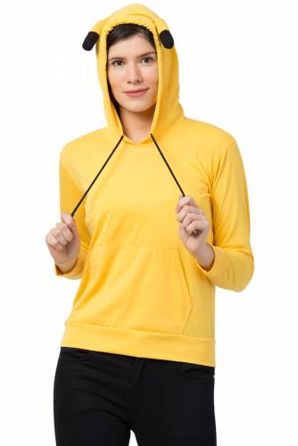 Haasimart Women Hoodies T-Shirt With Two Pockets, Full Sleeve, Yellow Colur