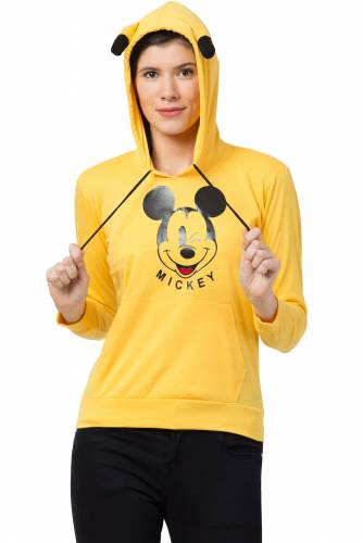 Haasimart Women Hoodies T-Shirt With Two Pockets, Full Sleeve, Cartoon Printed InYellow Colour