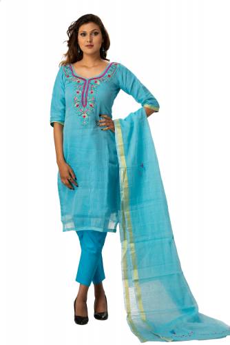 MADHULIKA KOTA DORIA THREAD EMBROIDERY UNSTICHED DRESS MATERIAL WITH PLAIN BOTTOM