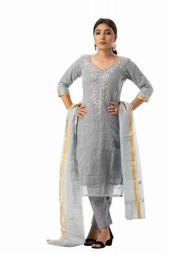 MADHULIKA KOTA DORIA STONE WORK UNSTICHED DRESS MATERIAL WITH PLAIN BOTTOM
