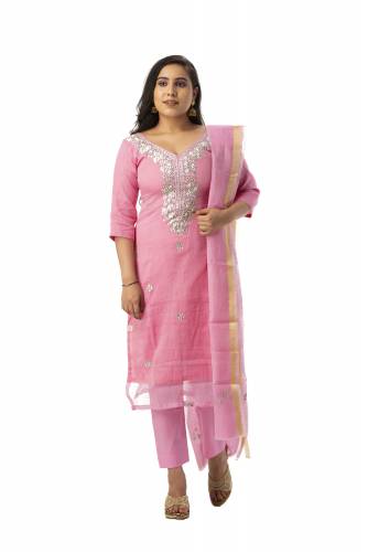 MADHULIKA KOTA DORIA STONE WORK UNSTICHED DRESS MATERIAL WITH PLAIN BOTTOM