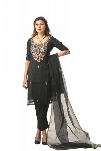 MADHULIKA KOTA DORIA PITTHA WORK UNSTICHED DRESS MATERIAL WITH PLAIN BOTTOM