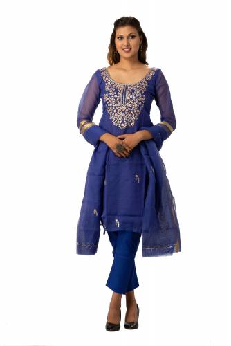 MADHULIKA KOTA DORIA PITA WORK  UNSTICHED DRESS MATERIAL WITH PLAIN BOTTOM