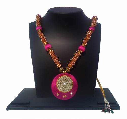 TANU ART CRAFT Pink Silk Thread Necklace With Earring Set Women
