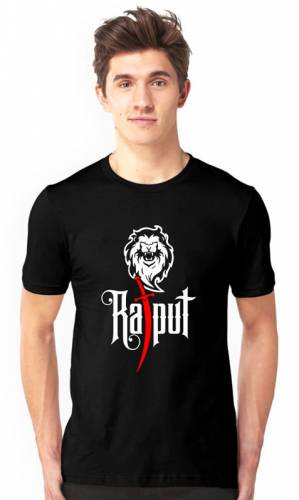 Brandname Rajput Lion Half Sleeve Black T-shirt For Men