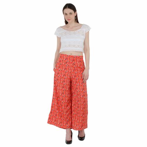 SIVYATI Regular Fit Orange Bird Print Palazzo Pant For Women
