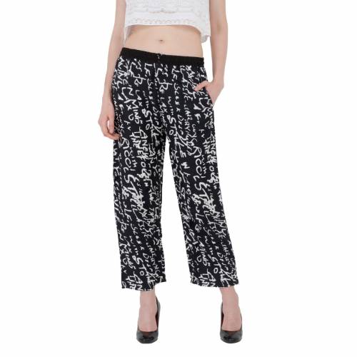 SIVYATI Regular Fit Black Alphabetical Print Palazzo Pant For Women