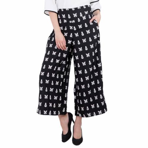 SIVYATI Flared Black Printed Palazzo Pant For Women