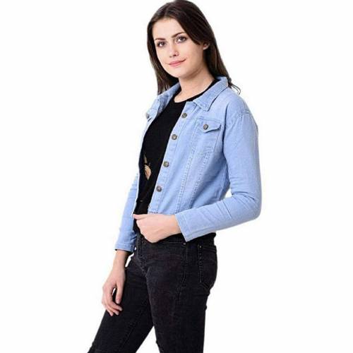 Full Sleeve Solid Women Jacket (Light Blue)