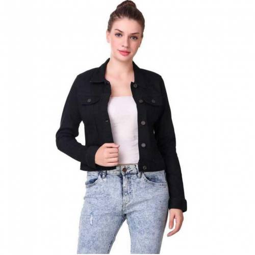 Full Sleeve Solid Women Jacket (Black)