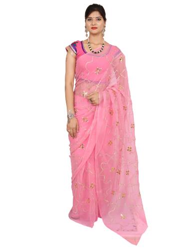 SAARVI Beautiful Chiffon Hand Dyed With Golden Color's Gotta Jaal In All Over Saree 