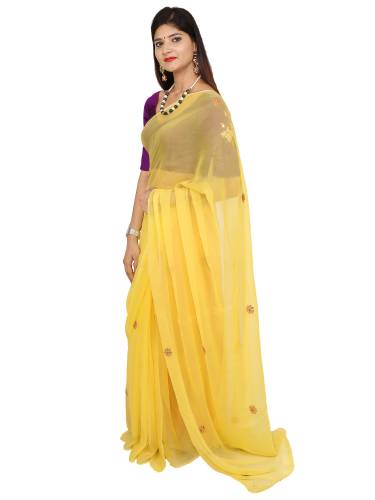 SAARVI Gotta Patti And Pench Handwork Butti In All Over Chiffon Saree With Blouse