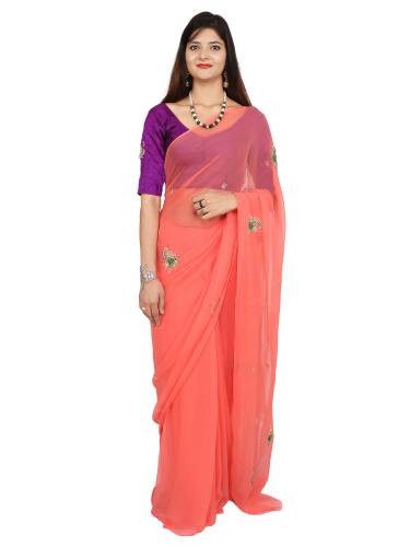 SAARVI Jari And Resham Handwork Chiffon Saree With Running Blouse