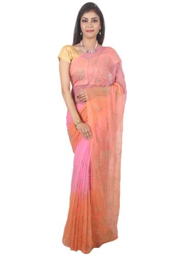 SAARVI Designer Party Wear Sequnce Jaal Handwork Chiffon Saree With Running Blouse