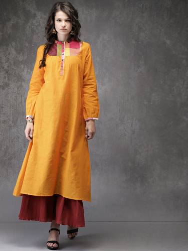 Anouk Women Orange Mangalgiri A-Line Kurta