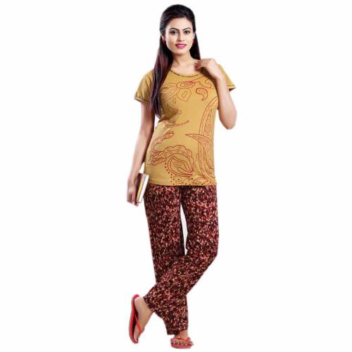 Cotton Women's Half Sleeve TOP & Printed Pyjama Pant Set