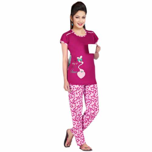 Cotton Women's Half Sleeve TOP & Printed Pyjama Pant Set